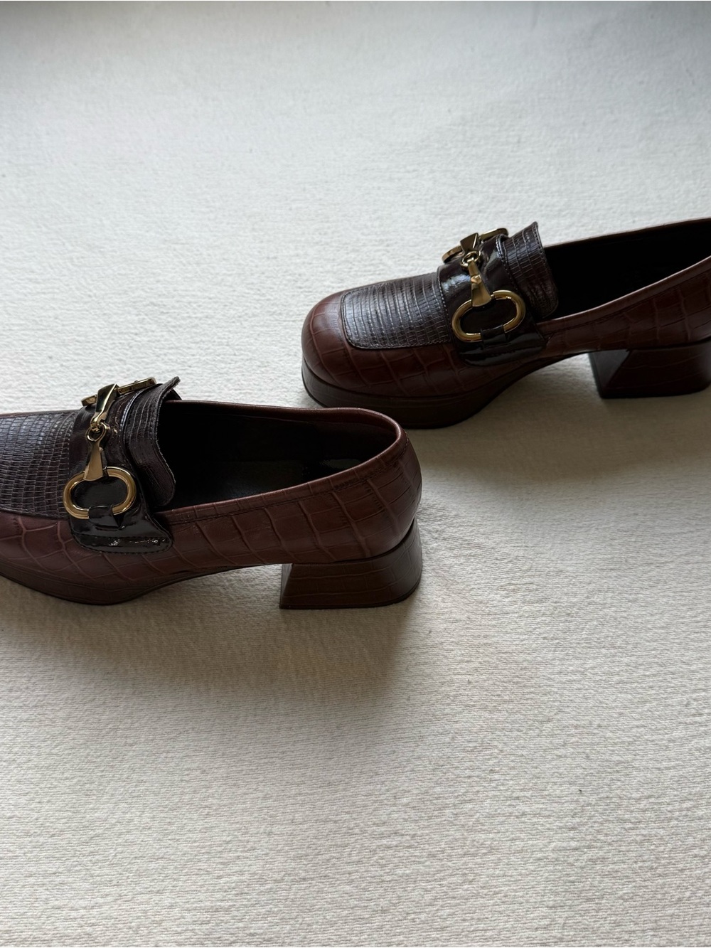 Jeffrey Campbell Student-2 Women’s Brown Croc-Embossed Loafers with Gold Bit - Picture 5 of 7